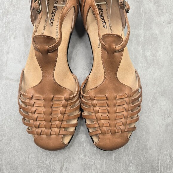 Softspots Huarache Flat 9.5 Wide Fit Brown Woven Strappy Comfort Boho Sandals - Picture 3 of 12